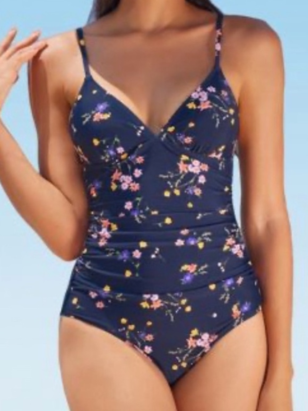 Cupshe Navy Floral One Piece Swimsuit